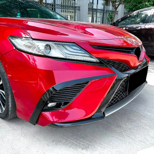 Пластикова губа на бампер Toyota Camry 70 2018-2020 молдинг бампера спідниця чорний. - зображення 11