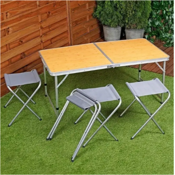 Стол раскладной для пикника и рыбалки Folding Table с 4 стульями Светлое дерево - изображение 4
