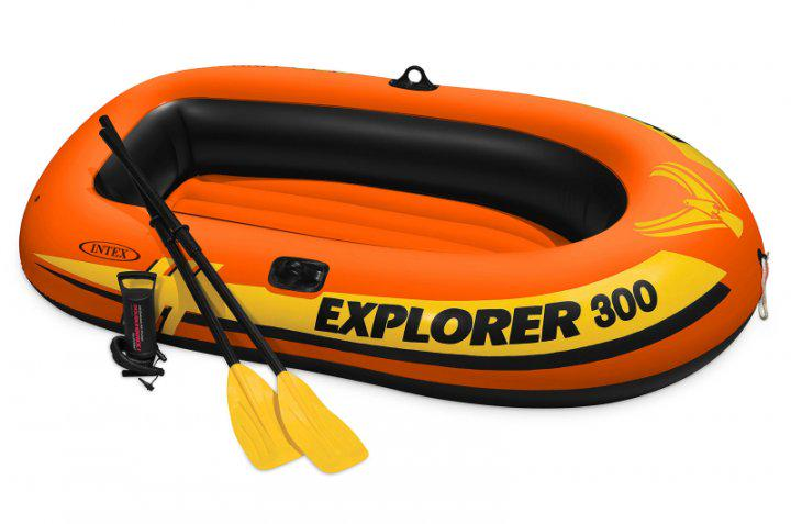 Intex Лодка для рыбалки Explorer 300 трехместная с веслами и ручным насосом, надувная оранжевая 58332 NP - изображение 4