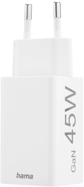 Зарядний пристрій Hama Mini GaN PD/QC 1 x USB-C, 1 x USB-A 45W White (4047443516534) - зображення 3