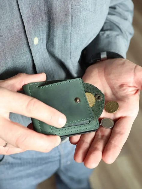 Затискач для грошей Turtle Comfort з тисненням Герб США з монетницею із натуральної шкіри Crazy Horse Зелений - зображення 6