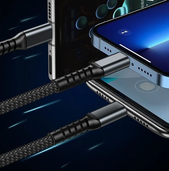 Кабель для заряджання телефонів USB, Type-C, Lightning із швидкою зарядкою, довжина шнура 1 м - Фото 5 Кабель для заряджання телефонів USB, Type-C, Lightning із швидкою зарядкою, довжина шнура 1 м - зображення 5