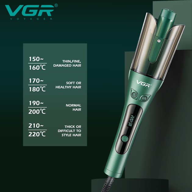 Стайлер-плойка для автоматичної завивки волосся VGR V-583 LCD display/Green (00000009031) - зображення 7