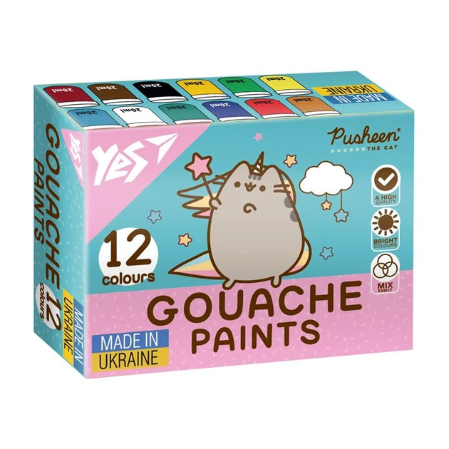 Краски гуашеві Yes Pusheen 12 кольорів по 20 мл - Фото 1 Краски гуашеві Yes Pusheen 12 кольорів по 20 мл - зображення 1