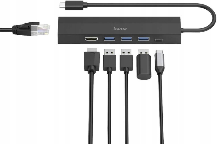 Hub USB Hama Multiport 6-in-1 3 x USB-A + USB-C + HDMI + LAN Black (4047443505484) - obraz 3