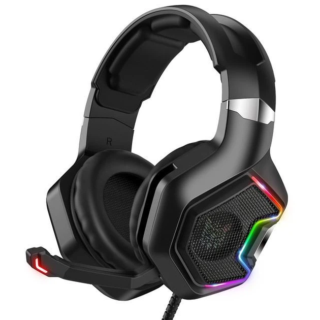 Игровые проводные наушники Onikuma K10 Pro с микрофоном и LED RGB подсветкой Black - Фото 4 Игровые проводные наушники Onikuma K10 Pro с микрофоном и LED RGB подсветкой Black - изображение 4