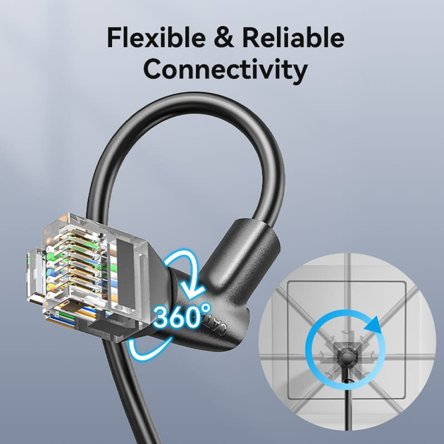 Патч-корд Vention CAT6 UTP Ethernet, 2 м Black, rj-45 - rj-45, 8 жил, 360 °, обертовий (IBSBH) - Фото 3 Патч-корд Vention CAT6 UTP Ethernet, 2 м Black, rj-45 - rj-45, 8 жил, 360 °, обертовий (IBSBH) - зображення 3