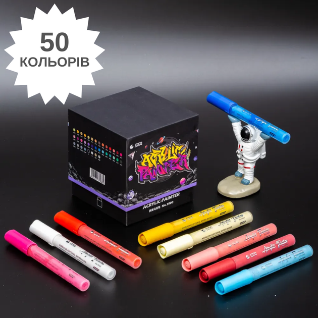 Акриловые художественные маркеры STA премиум класса 50 цветов для ткани дерева и керамики толщиной линии 2 мм (AW-1589) - изображение 2