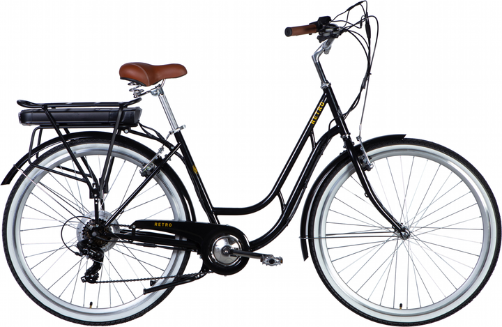 Електровелосипед Dorozhnik eRETRO Vbr FR 19" 28" ST 36 В 12.5 Аг 500 Вт з кріпл. до багажної. задній з крилом St з багажником задн. St 2025 Чорний (ELB-D-28-072) - зображення 1