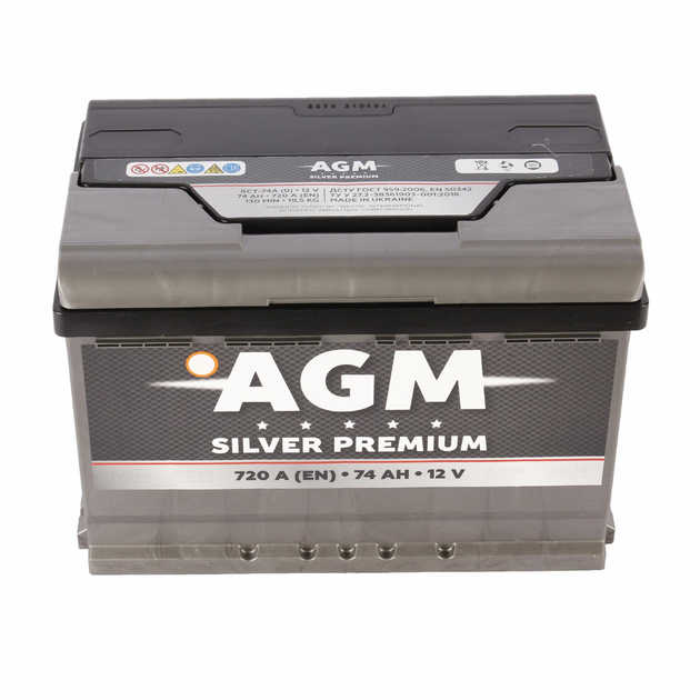 Автомобільний акумулятор AGM Silver Premium (-/+) 12V 74Ah (720A) Euro (AKBLU1055) - изображение 1
