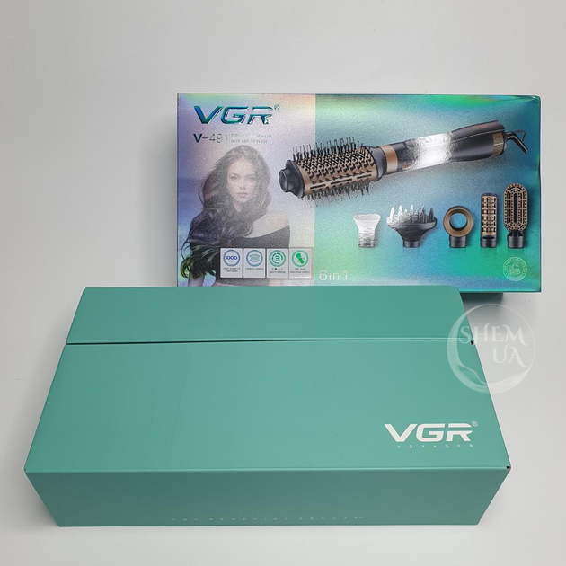 Фен-стайлер для волос 6в1 VGR 1000 Вт, мультистайлер с 6 насадками для укладки и сушки волос, многофункциональный стайлер фен-щетка с керамическим покрытием и холодным обдувом Черный GVP-914 - изображение 10