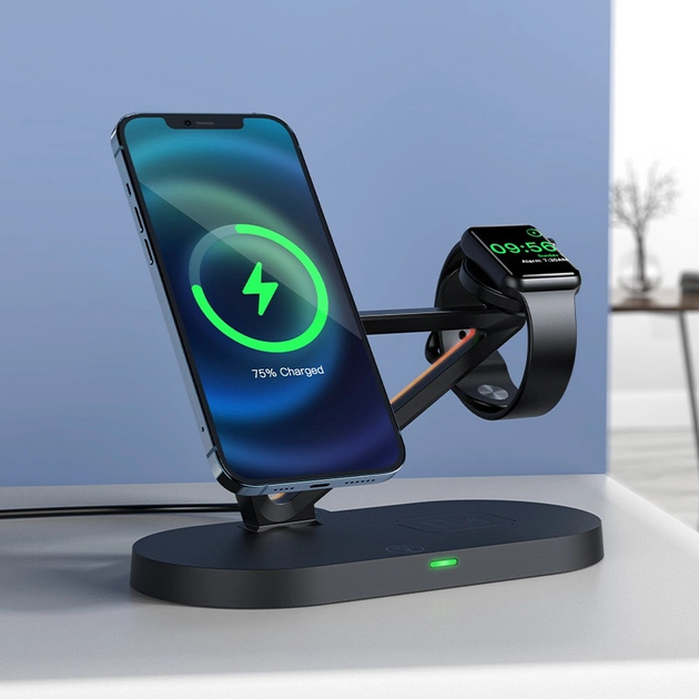 Бездротова зарядна станція Acefast E9 Qi 15W для iPhone, Apple Watch i Apple AirPods Black (6974316281603) - зображення 5