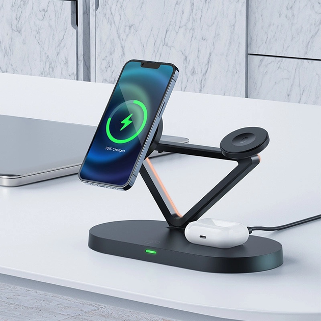 Бездротова зарядна станція Acefast E9 Qi 15W для iPhone, Apple Watch i Apple AirPods Black (6974316281603) - зображення 6
