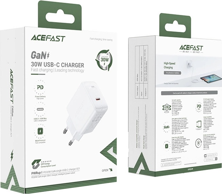 Ładowarka sieciowa Acefast GaN A21 QC 3.0 30W USB Type-C White (6974316281139) - obraz 4