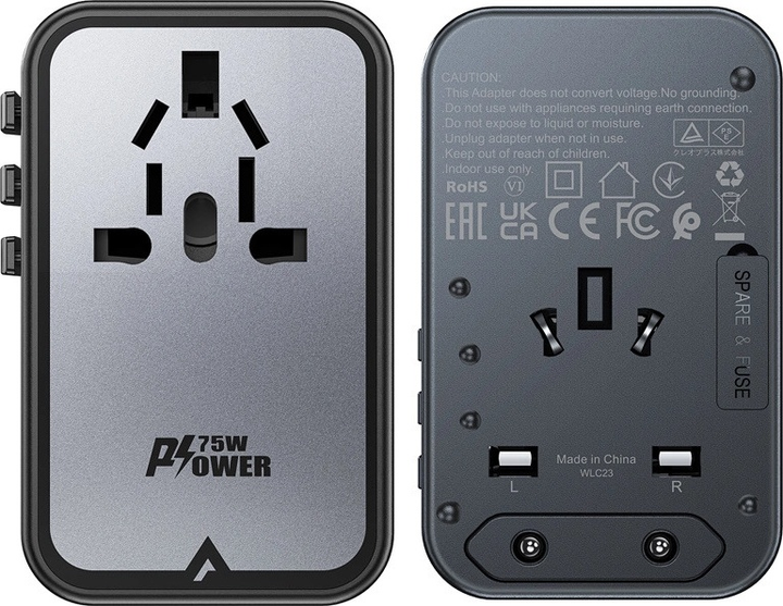 Ładowarka sieciowa podróżna Acefast Z1 3 x USB-C 2 x USB-A 75 W US/EU/UK/AU Black (6974316282495) - obraz 6