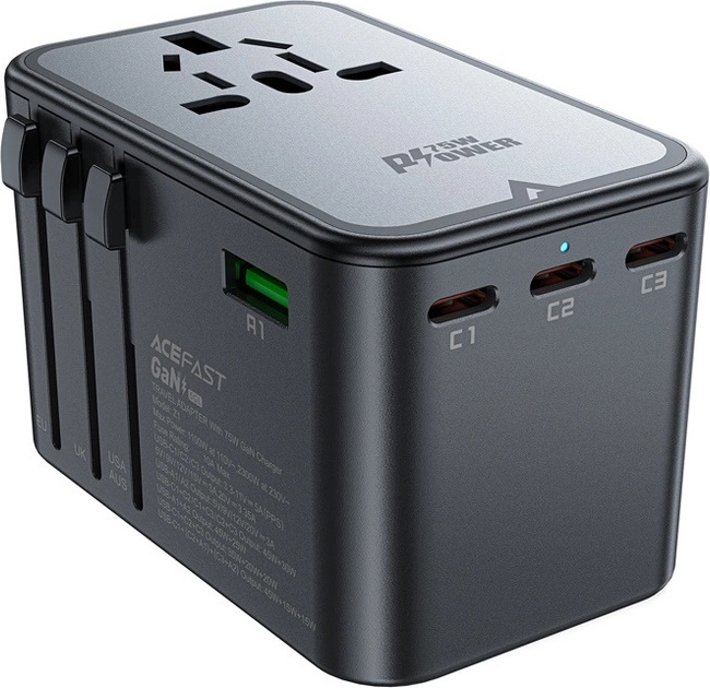 Ładowarka sieciowa podróżna Acefast Z1 3 x USB-C 2 x USB-A 75 W US/EU/UK/AU Black (6974316282495) - obraz 8