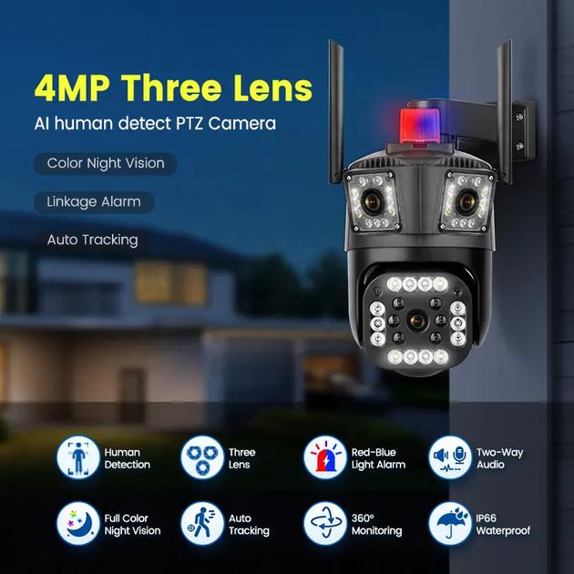 Зовнішня 6MP IP Камера 3 в 1 WiFi Поворотна Verto A3H V380 PRO - Фото 2 Зовнішня 6MP IP Камера 3 в 1 WiFi Поворотна Verto A3H V380 PRO - изображение 2