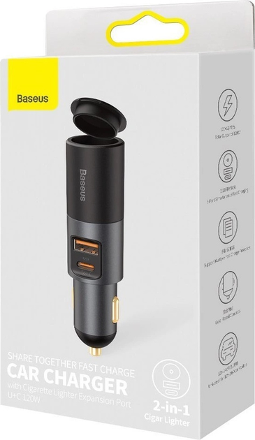 Ładowarka samochodowa Baseus Share Together 120 W 1 x USB-A + 1 x USB-C Grey (CCBT-C0G) - obraz 11