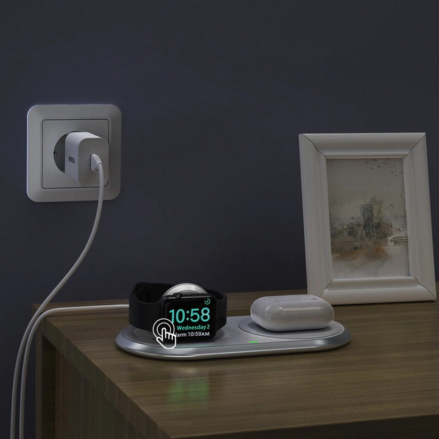 Ładowarka bezprzewodowa CHOETECH T317 Qi 2 w 1 do smartfonów i Apple Watch White (6971824974799) - obraz 6