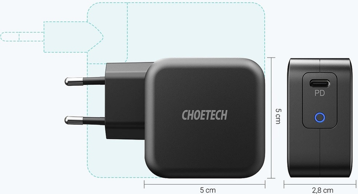 Ładowarka CHOETECH Q6006 GaN USB-C PD 61 W Black (6971824975536) - obraz 4