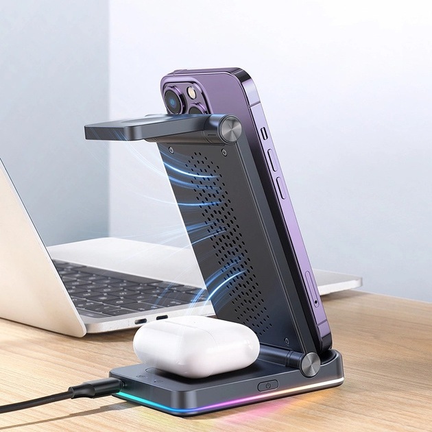 Bezprzewodowa stacja ładowania JOYROOM 15 W do iPhone, Apple Watch i Apple AirPods Black (JR-WQN01) - obraz 4