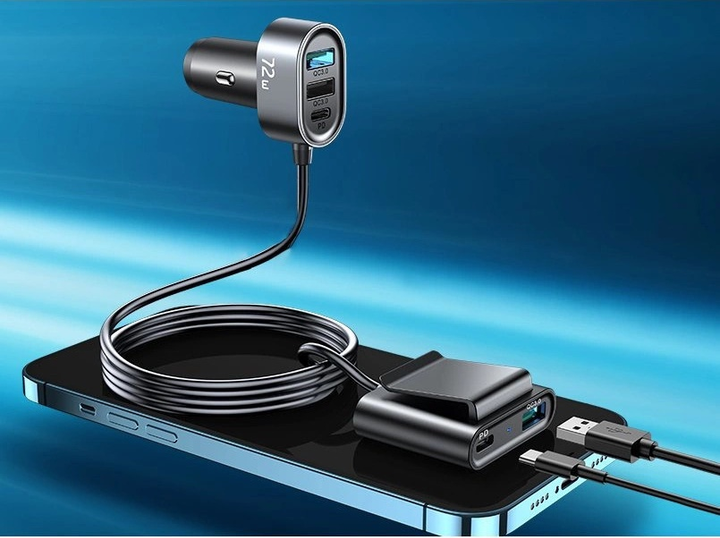 Ładowarka samochodowa z przedłużaczem Joyroom JR-CL05 2 x USB-C + 3 x USB-A 72 W 1.5 m Black (6941237153173) - obraz 5