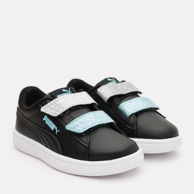 Подростковые кеды для девочки Puma Smash 3.0 L Glitter Velcro V 39560905 35 Black-Safe Lake-Silver (4067983898624) 