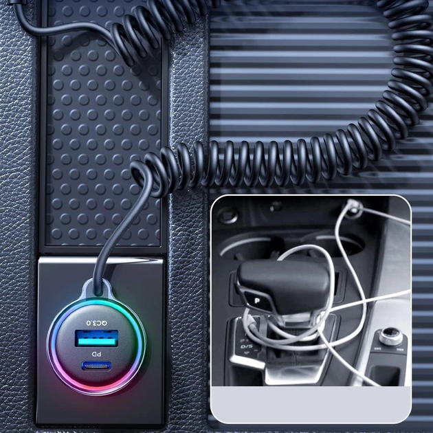 Автомобільний зарядний пристрій з кабелем USB-C Joyroom JR-CL07 3 в 1 USB-C + USB-A 60 Вт 1.6 м Black (6941237172860) - зображення 5