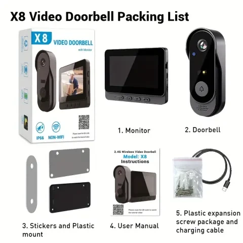 Дверной звонок с беспроводной камерой и экраном Wi Fi Smart X8 видеодомофон для дома с ночным видением - изображение 3