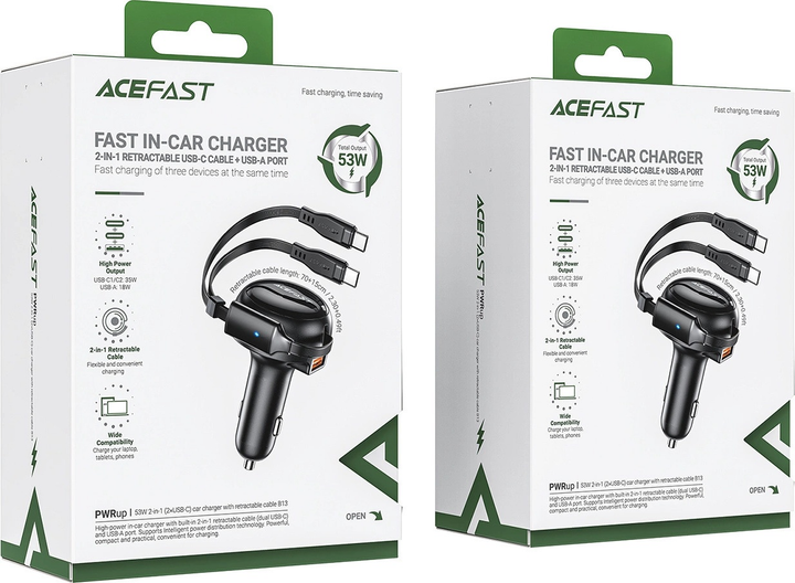 Ładowarka samochodowa Acefast B13 USB-A 53W z wbudowanym kablem 2 x USB-C Black (6974316282921) - obraz 6