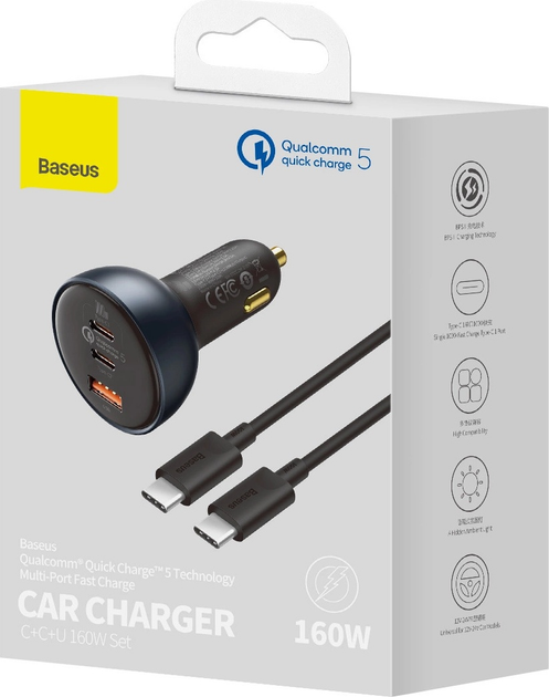Ładowarka samochodowa Baseus USB-A + 2 x USB-C 160 W Black (TZCCZM-0G) - obraz 7
