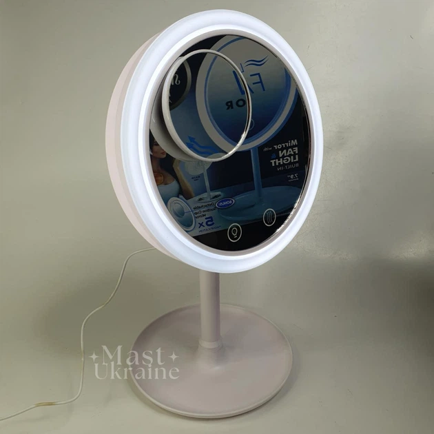 Настольное косметическое зеркало Beauty Breeze Mirror с LED подсветкой, вентилятором и увеличением 5х, круглое зеркало для макияжа с питанием от USB и дополнительным увеличением Белое LY-699-White - изображение 8
