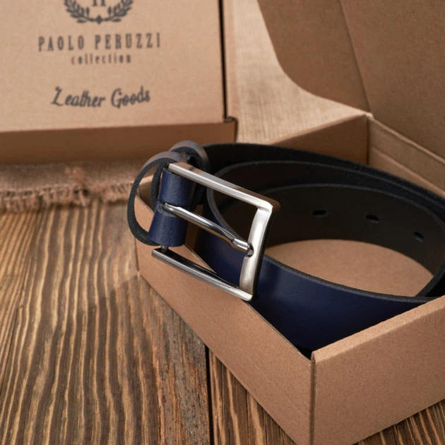 Pasek męski skórzany z klamrą Paolo Peruzzi PG-03-DBBL 100 cm Granatowy (5905567214936) - obraz 2