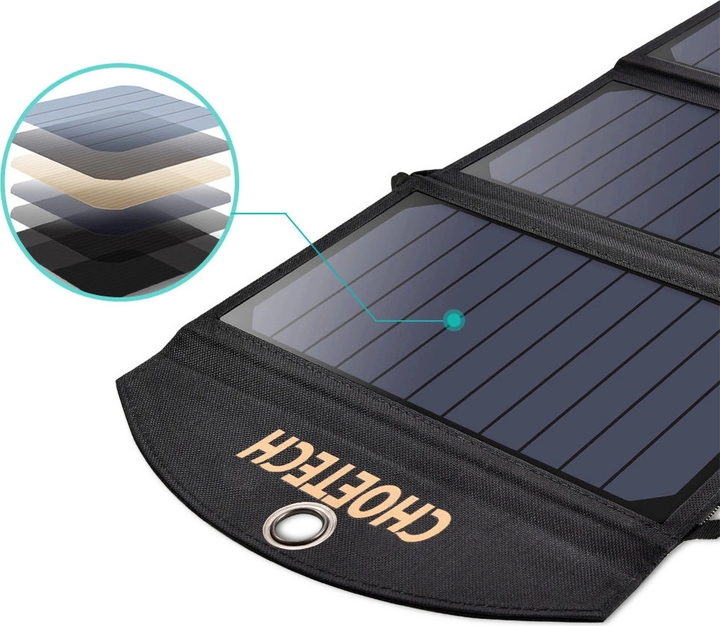 Ładowarka solarna CHOETECH SC001 19 W 2 x USB-A Black (6971824970470) - obraz 3