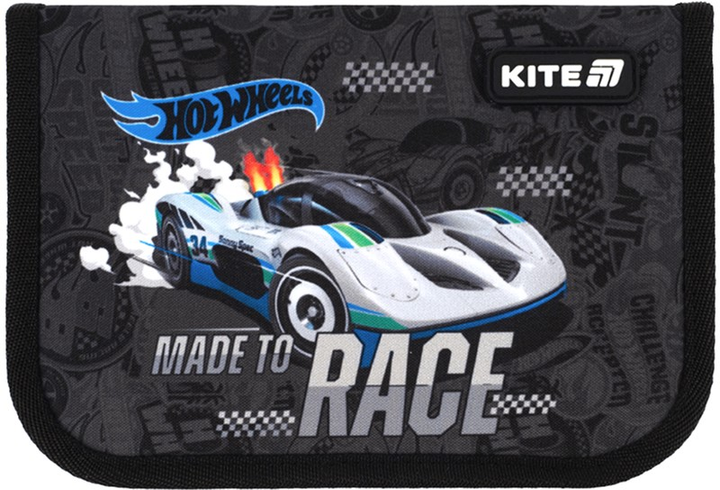 Пенал шкільний без наповнення Kite Hot Wheels 1 відділення 1 відворот 20.5х14х4 см Сірий (HW25-621) - зображення 1