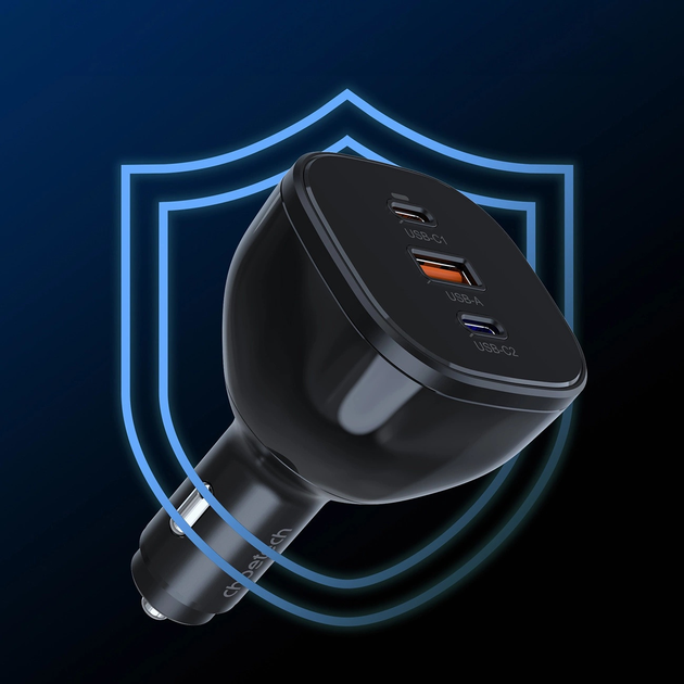 Ładowarka samochodowa CHOETECH TC0024 USB-A + 2 x USB-C 160 W Black (6932112106216) - obraz 6