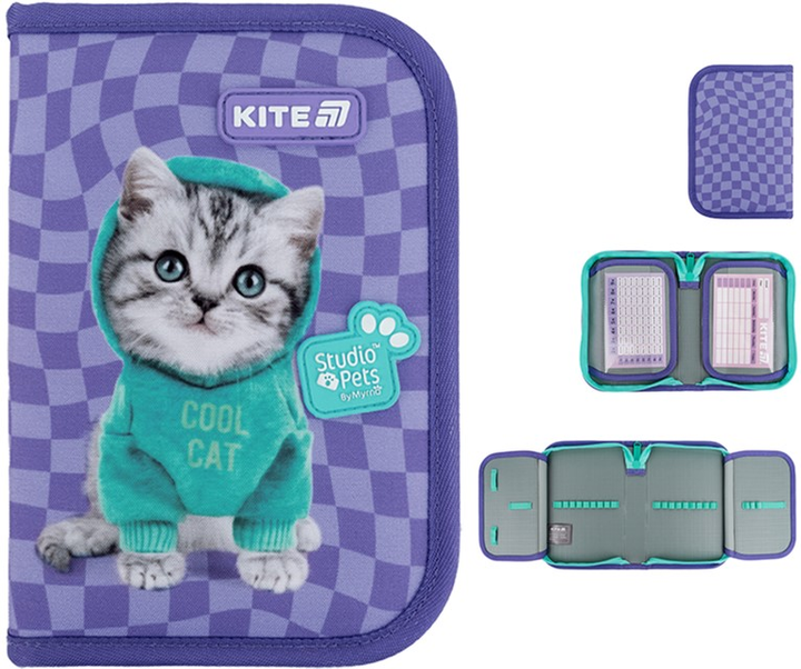 Пенал шкільний без наповнення Kite Studio Pets 1 відділення 2 відвороти 20.5х14х4 см Фіолетовий (SP25-622-2) - зображення 2