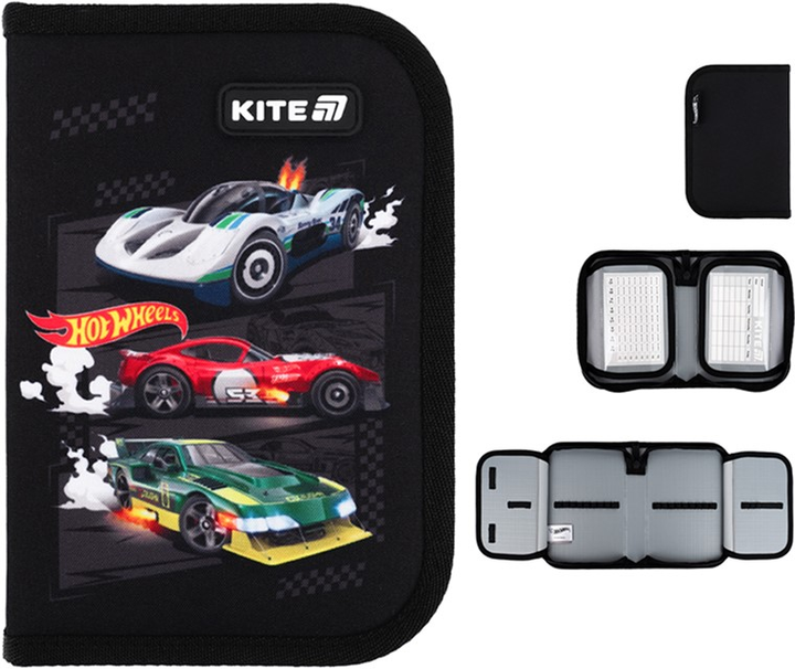 Пенал шкільний без наповнення Kite Hot Wheels 1 відділення 2 відвороти 20.5х14х4 см Чорний (HW25-622-1) - зображення 2
