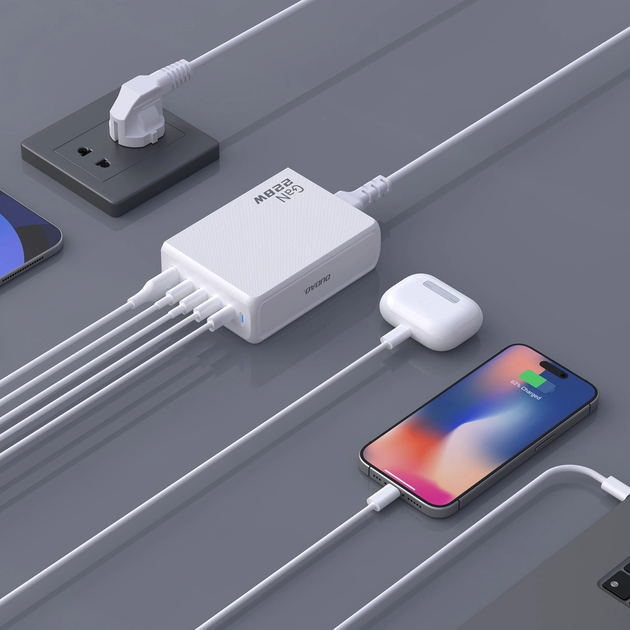Ładowarka biurkowa Dudao A228EU GaN 228 W PD 4 x USB-C + USB-A White (6976625331376) - obraz 7
