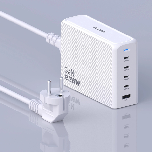 Ładowarka biurkowa Dudao A228EU GaN 228 W PD 4 x USB-C + USB-A White (6976625331376) - obraz 9