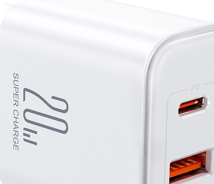 Ładowarka sieciowa JOYROOM JR-TCF05 GaN PD 20 W USB-C + USB-A z kablem USB-C White (6941237128782) - obraz 9