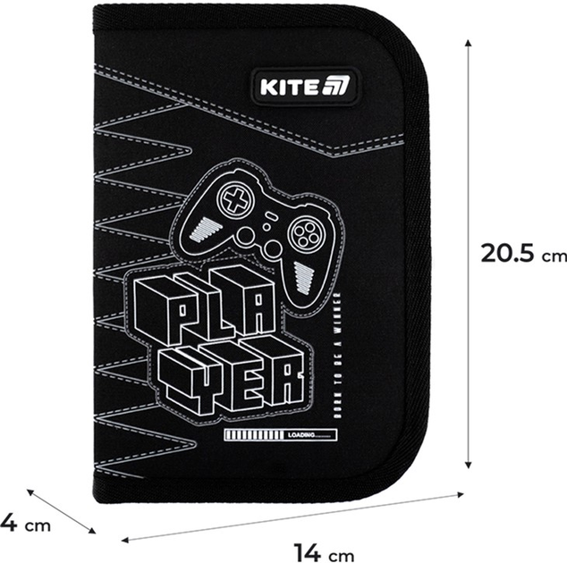 Пенал шкільний з наповненням Kite Player 1 відділення 2 відвороти 20.5х14х4 см Чорний (K25-622H-6) - зображення 3