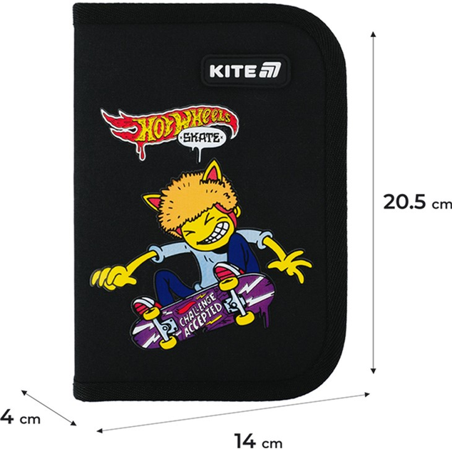Пенал шкільний з наповненням Kite Hot Wheels Skate 1 відділення 2 відвороти 20.5х14х4 см Чорний (HW25-622H-2) - зображення 3