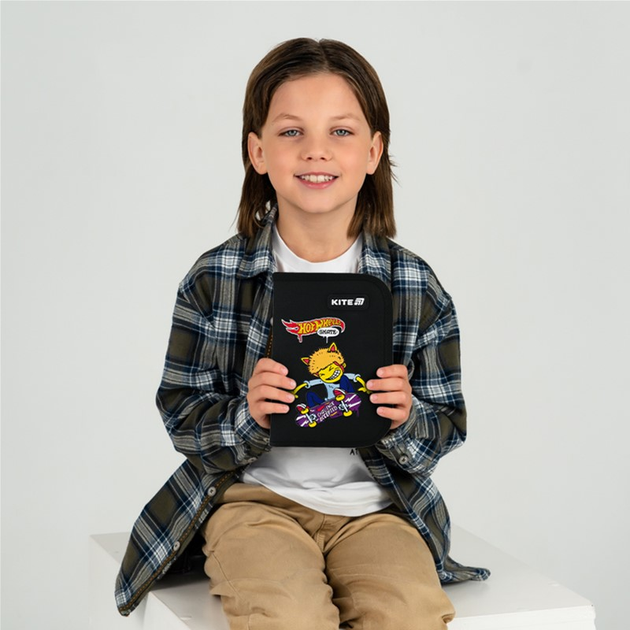 Пенал шкільний з наповненням Kite Hot Wheels Skate 1 відділення 2 відвороти 20.5х14х4 см Чорний (HW25-622H-2) - зображення 8