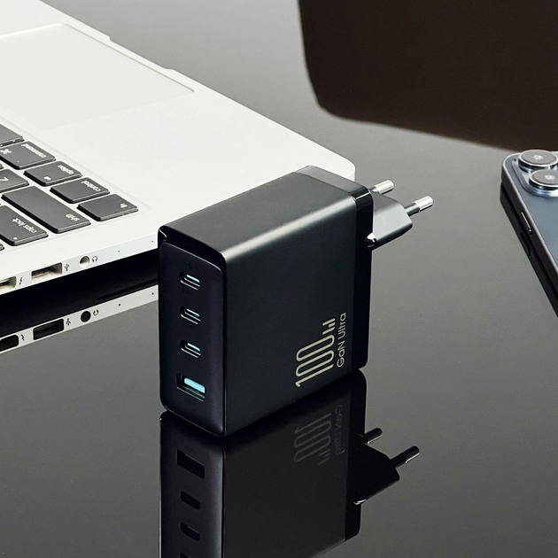 Мережевий зарядний пристрій JOYROOM GaN 100 Вт PD 3 x USB-C + USB-A вилка EU Black (JR-TCG04EU) - зображення 11