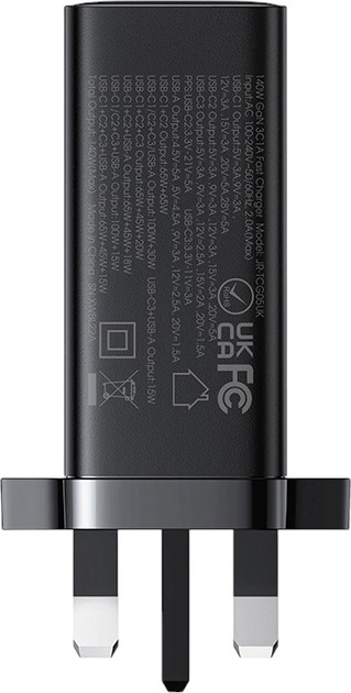 Ładowarka sieciowa JOYROOM GaN 140 W 3 x USB-C + USB-A wtyczka UK Black (JR-TCG05UK) - obraz 3