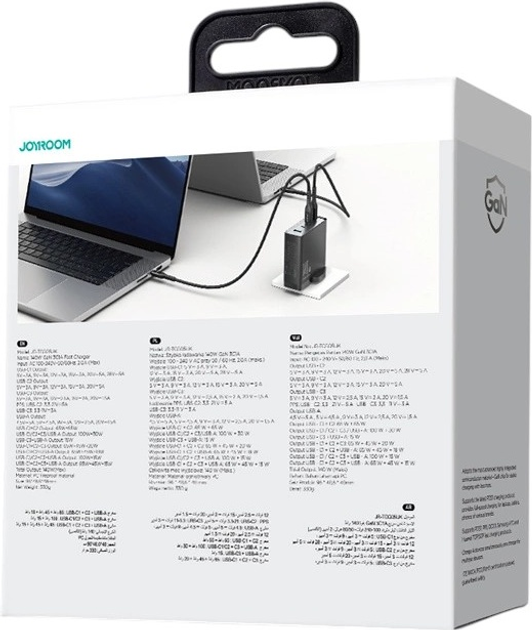 Ładowarka sieciowa JOYROOM GaN 140 W 3 x USB-C + USB-A wtyczka UK Black (JR-TCG05UK) - obraz 18