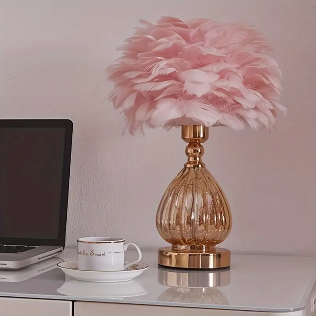 Декоративный Абажур из перьев для спальни и гостиной Pink - изображение 3