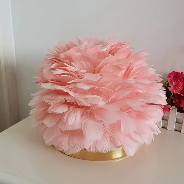 Декоративный Абажур из перьев для спальни и гостиной Pink - изображение 4