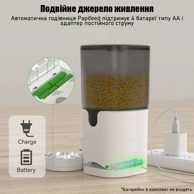 Автоматична годівниця для котів і собак Papifeed 7L, смарт кормушка з Відеокамерою та WIFI на 2 миски, Білий (148A-WHITE) - зображення 4